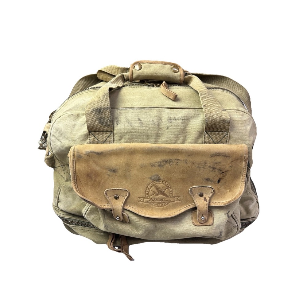 Vintage Eddie Bauer Canvas Leather Duffle Bag Rustic Carry On Distressed 3j